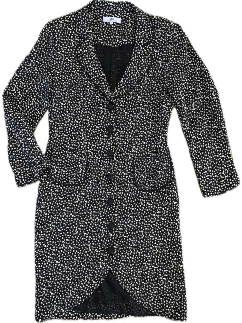 VTG 80’s Flora Kung 4 6 Silk Shirt Dress Sheath Black Button Up Down Polka Dots